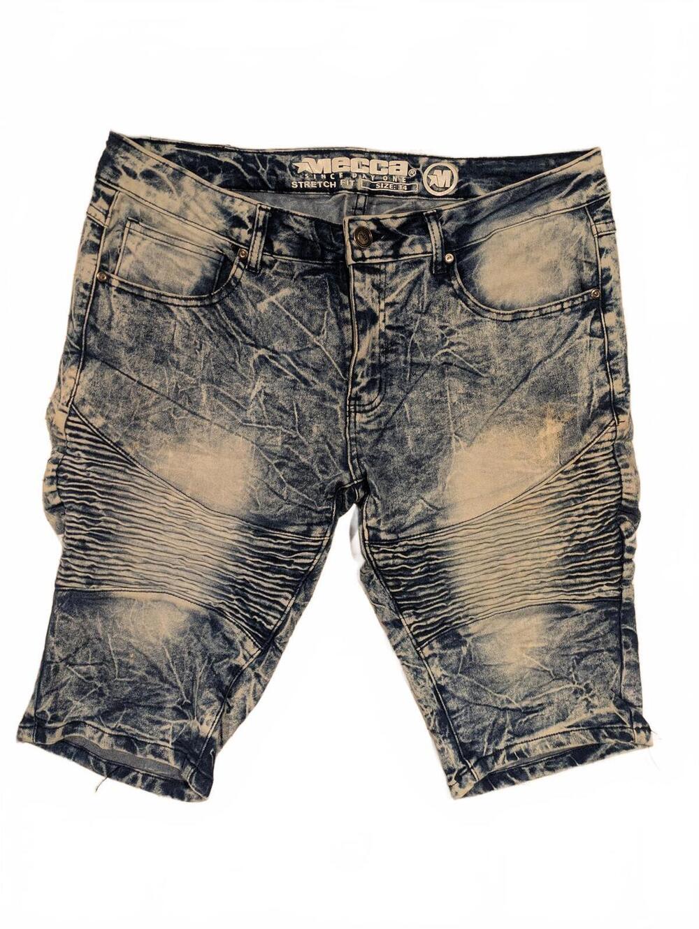 Mecca Moto Biker Acid Wash Denim Shorts Distressed Streetwear Mens 34 35x13